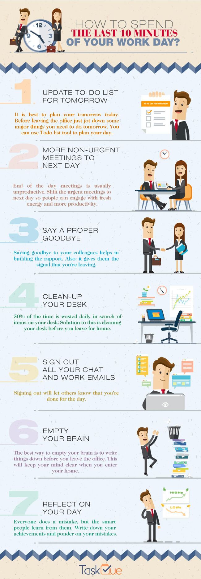 how to reduce stress by powering your time at work the last 10 minutes. tipsographic main