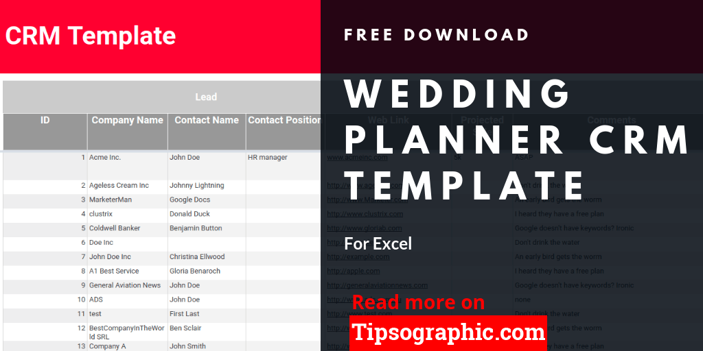 Wedding Planner Crm Template For Excel Free Download Tipsographic