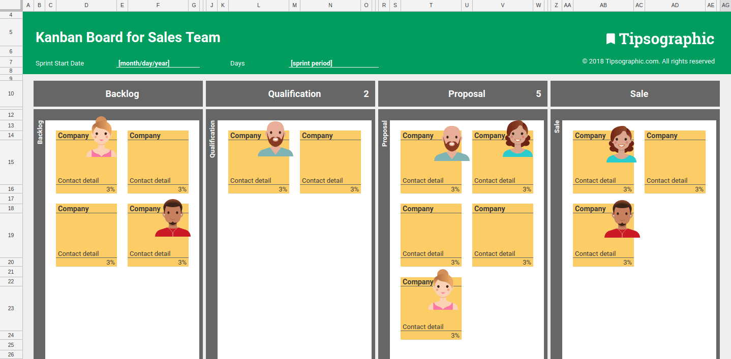 4 Kanban Boards for Sales Team, Excel Free Download (Excel and Google