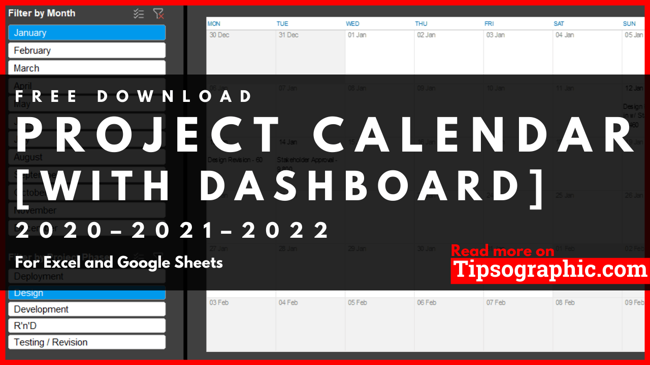 Project Calendar Template For Excel With Dashboard Free Download