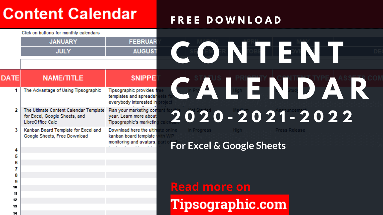 Content Calendar Template For Excel Free Download 2020 2021 2022 Tipsographic