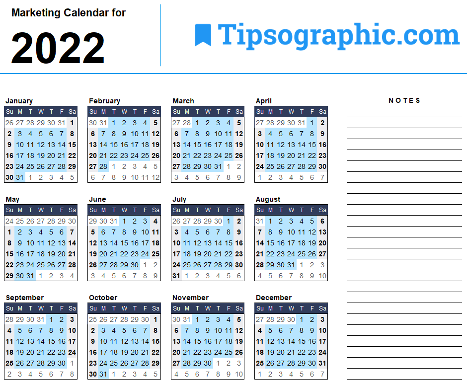 Marketing Calendar Template 2022 Free Download > Marketing Calendars