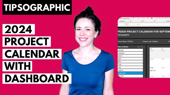 2024 project calendar template with dashboard excel tipsographic by stefania galatolo