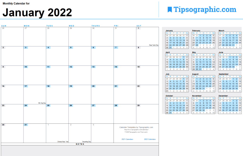 2022 Calendar Templates & Images | Tipsographic